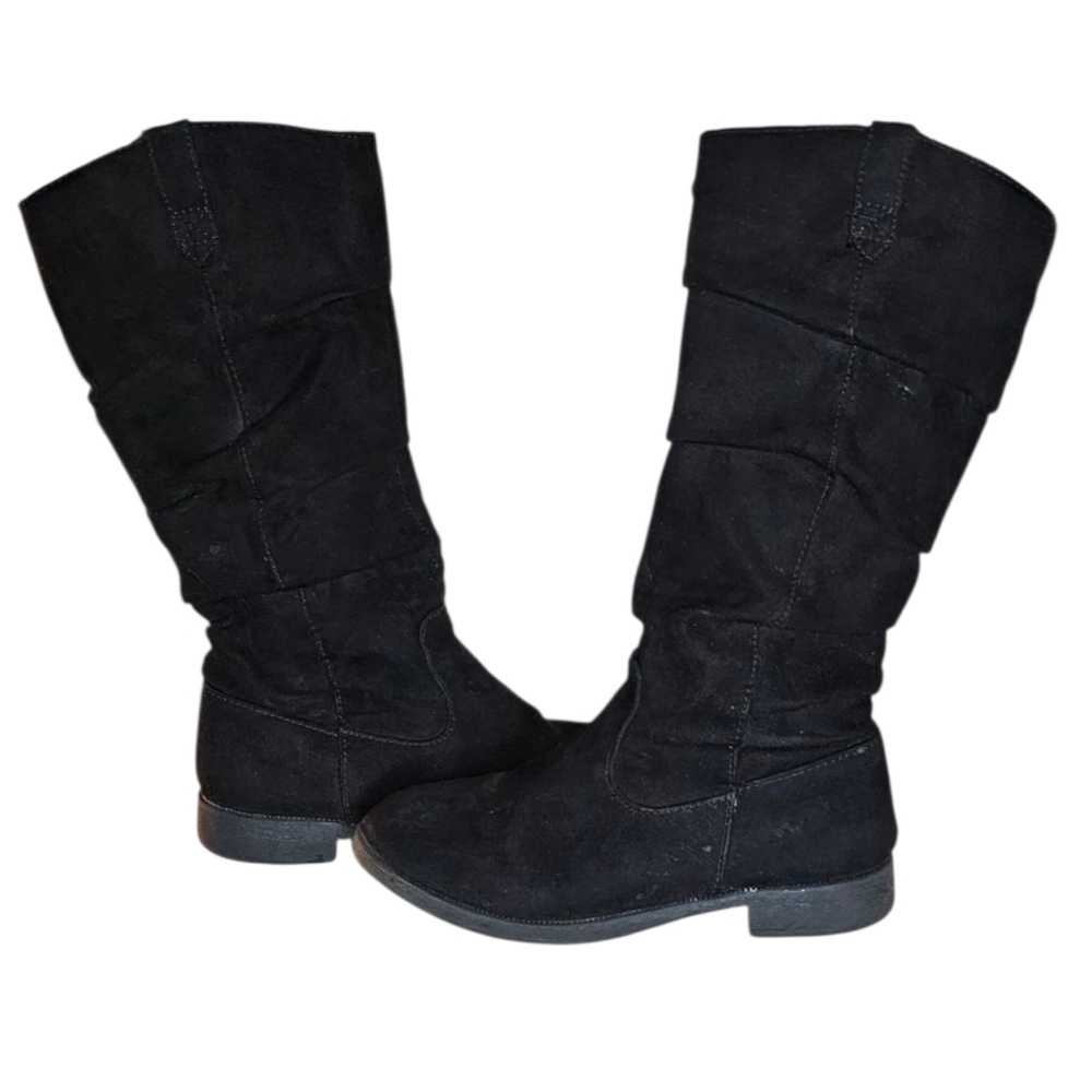 Black Faux Suede Knee-High Ruched Full Zippered Boots size girls 13
